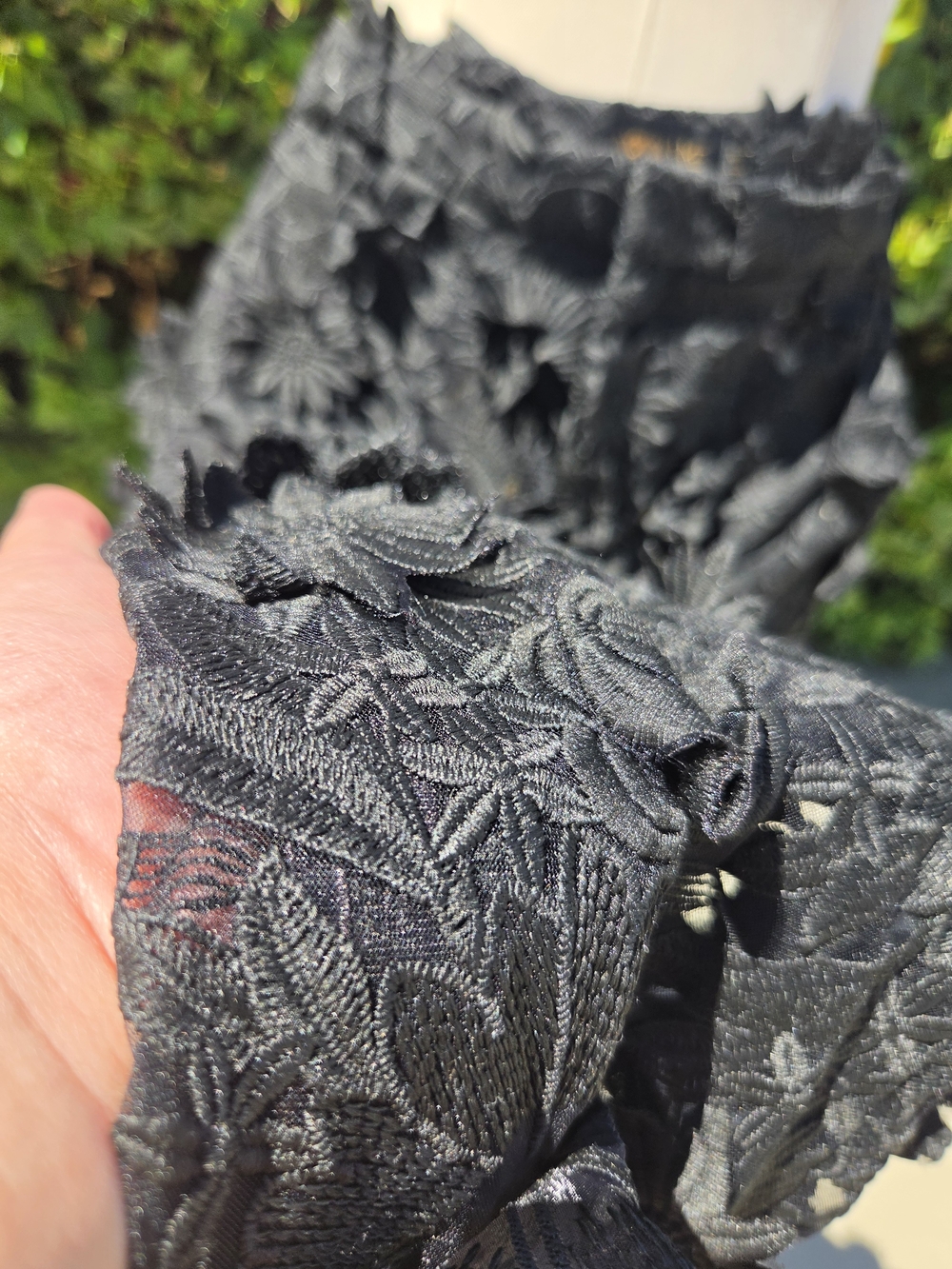 Black Textured Floral Flare Pants - Picture 4 of 6